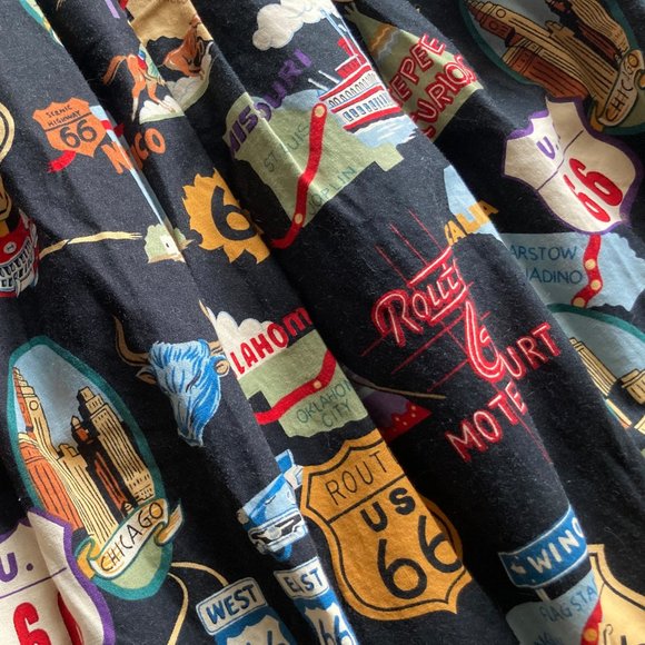 Vintage Retro Inspired Route 66 Novelty Print Pinup Pleated Cotton Skirt, XS - Picture 4 of 7